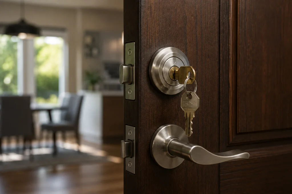 Residential door lock with key for home security